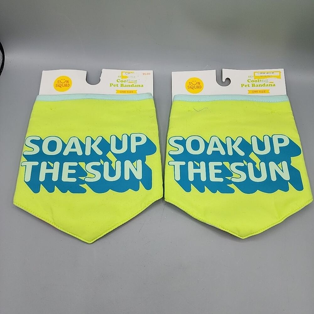 Dog Sun Squad Reversible lot of 2 Cooling Pet Bandana One Size Soak Up The Sun